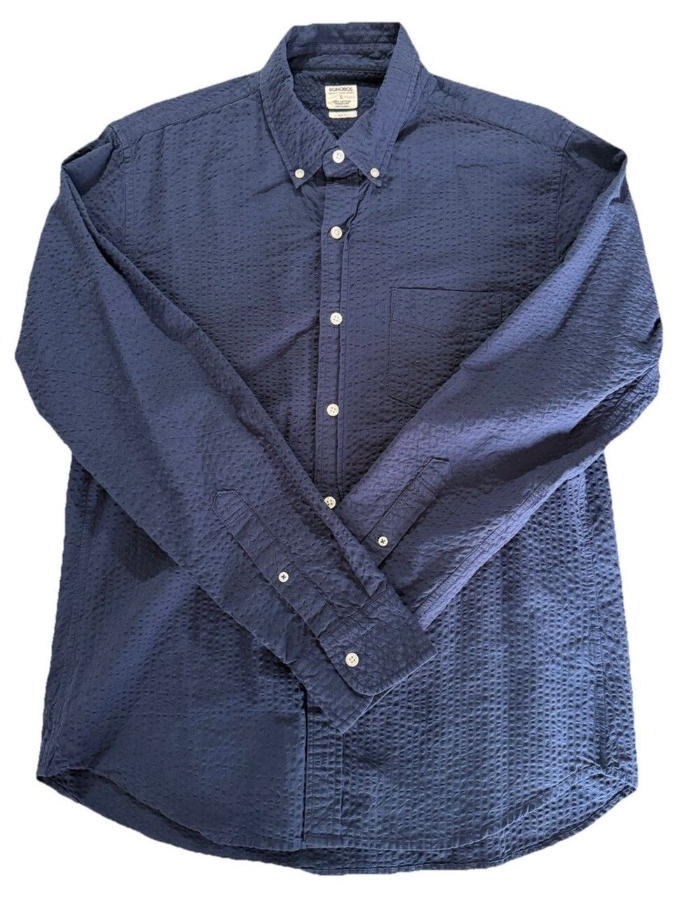 Bonobos Shirt Mens Large Blue Button Up Seersucker Preppy Slim Fit Lightweight